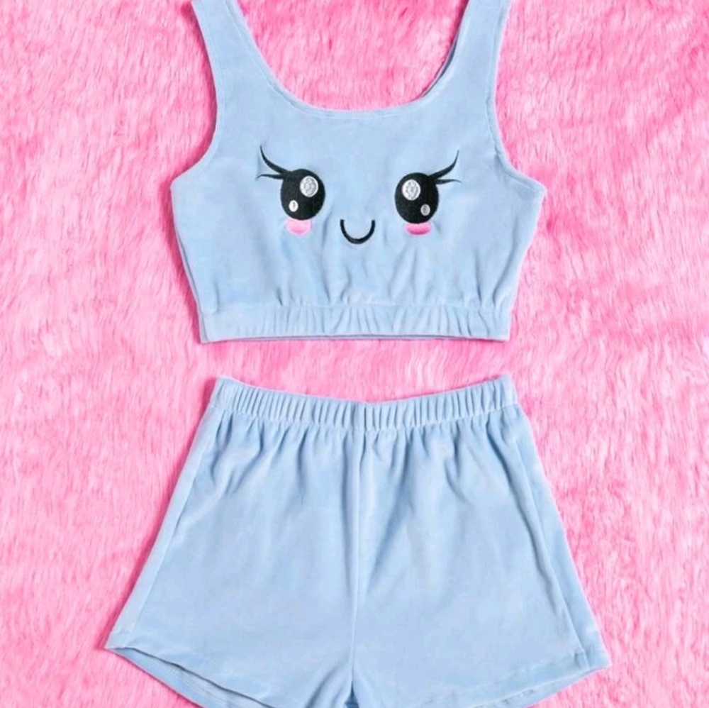Cartoon Embroidery Flannel Pajama Set